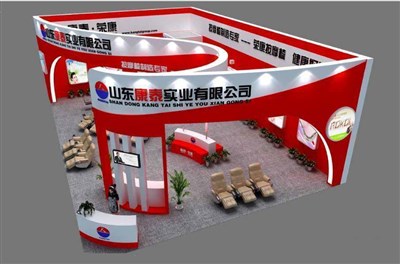 150平米展臺設(shè)計制作：二面開口/現(xiàn)代/木質(zhì)結(jié)構(gòu)/紅色，為體博會展商而作（免費使用）