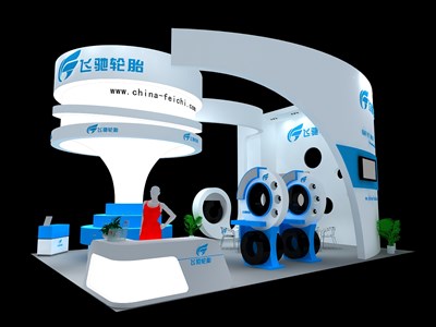 30平米展臺(tái)設(shè)計(jì)制作：三面開(kāi)口/現(xiàn)代/木質(zhì)結(jié)構(gòu)/藍(lán)色，為汽配展展商而作（免費(fèi)使用）