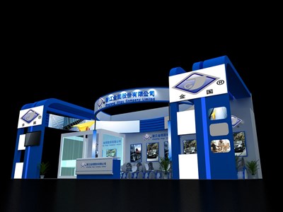 72平米展臺設(shè)計制作：三面開口/現(xiàn)代/木質(zhì)結(jié)構(gòu)/藍色，為汽配展展商而作（免費使用）