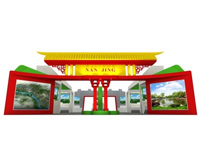 270平米展臺設(shè)計制作：一面開口/中式/木質(zhì)結(jié)構(gòu)/紅色，為農(nóng)交會展商而作（免費使用）