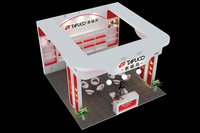 36平米展臺設計制作：三面開口/現(xiàn)代/木質結構/白色，為日用品展展商而作（免費使用）