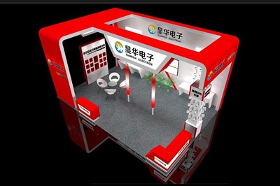 54平米展臺(tái)設(shè)計(jì)制作：三面開口/現(xiàn)代/木質(zhì)結(jié)構(gòu)/紅色，為安防展展商而作（免費(fèi)使用）