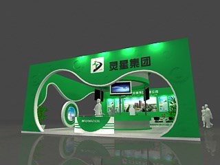 99平米展臺設(shè)計制作：二面開口/現(xiàn)代/木質(zhì)結(jié)構(gòu)/綠色，為食品展展商而作（免費使用）