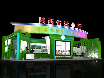 135平米展臺(tái)設(shè)計(jì)制作：一面開口/現(xiàn)代/木質(zhì)結(jié)構(gòu)/綠色，為農(nóng)交會(huì)展商而作（免費(fèi)使用）