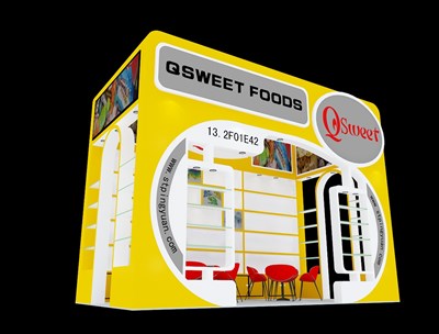 18平米展臺設計制作：三面開口/前衛(wèi)/木質結構/黃色，為食品展展商而作（免費使用）