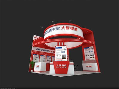 36平米展臺(tái)設(shè)計(jì)制作：三面開口/現(xiàn)代/木質(zhì)結(jié)構(gòu)/紅色，為機(jī)械展展商而作（免費(fèi)使用）