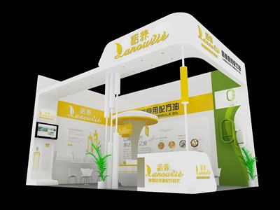 40平米展臺(tái)設(shè)計(jì)制作：二面開口/現(xiàn)代/木質(zhì)結(jié)構(gòu)/白色，為食品展展商而作（免費(fèi)使用）