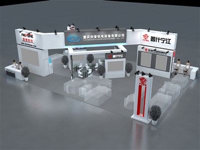 216平米展臺設(shè)計(jì)制作：四面開口/現(xiàn)代/木質(zhì)結(jié)構(gòu)/白色，為機(jī)械展展商而作（免費(fèi)使用）