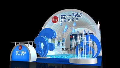 45平米展臺設計制作：二面開口/現(xiàn)代/木質(zhì)結構/藍色，為食品展展商而作（免費使用）