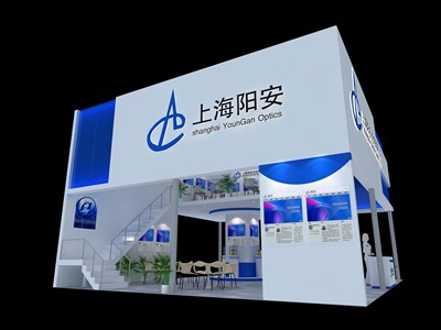 90平米展臺設(shè)計制作：四面開口/前衛(wèi)/雙層結(jié)構(gòu)/藍(lán)色，為安防展展商而作（免費使用）