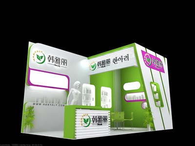 18平米展臺(tái)設(shè)計(jì)制作：二面開口/現(xiàn)代/木質(zhì)結(jié)構(gòu)/彩色，為美博會(huì)展商而作（免費(fèi)使用）