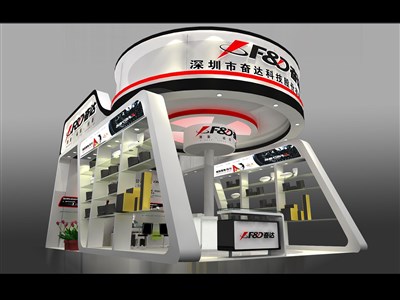 54平米展臺設(shè)計(jì)制作：二面開口/現(xiàn)代/木質(zhì)結(jié)構(gòu)/白色，為安防展展商而作（免費(fèi)使用）