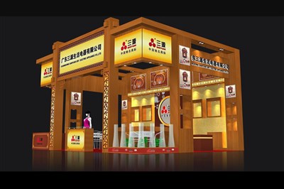 48平米展臺(tái)設(shè)計(jì)制作：三面開口/現(xiàn)代/木質(zhì)結(jié)構(gòu)/黃色，為家電展展商而作（免費(fèi)使用）