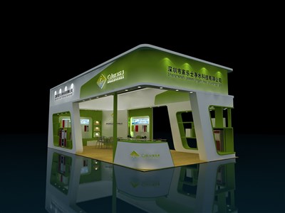 72平米展臺設(shè)計(jì)制作：三面開口/現(xiàn)代/木質(zhì)結(jié)構(gòu)/綠色，為家電展展商而作（免費(fèi)使用）