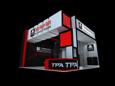 81平米展臺(tái)設(shè)計(jì)制作：二面開口/現(xiàn)代/桁架結(jié)構(gòu)/彩色，為家電展展商而作（免費(fèi)使用）