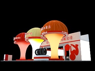 108平米展臺(tái)設(shè)計(jì)制作：三面開(kāi)口/現(xiàn)代/木質(zhì)結(jié)構(gòu)/黃色，為汽配展展商而作（免費(fèi)使用）