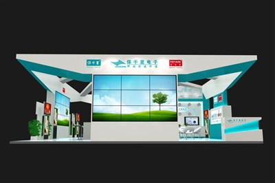 143平米展臺設計制作：四面開口/現(xiàn)代/木質結構/藍色，為安防展展商而作（免費使用）