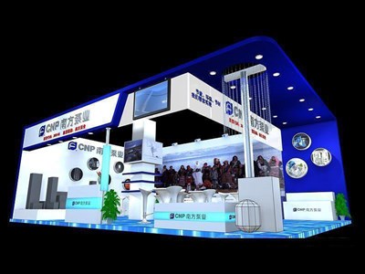 65平米展臺設(shè)計制作：二面開口/現(xiàn)代/木質(zhì)結(jié)構(gòu)/藍(lán)色，為機(jī)械展展商而作（免費(fèi)使用）