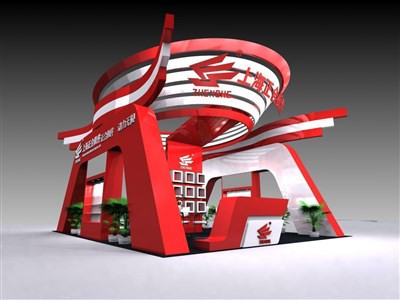54平米展臺(tái)設(shè)計(jì)制作：四面開口/前衛(wèi)/木質(zhì)結(jié)構(gòu)/紅色，為機(jī)械展展商而作（免費(fèi)使用）