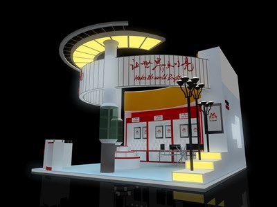 36平米展臺(tái)設(shè)計(jì)制作：三面開(kāi)口/現(xiàn)代/木質(zhì)結(jié)構(gòu)/白色，為家電展展商而作（免費(fèi)使用）