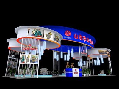 119平米展臺(tái)設(shè)計(jì)制作：四面開口/現(xiàn)代/木質(zhì)結(jié)構(gòu)/藍(lán)色，為機(jī)械展展商而作（免費(fèi)使用）