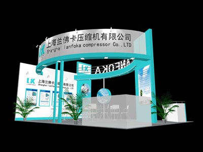 48平米展臺(tái)設(shè)計(jì)制作：三面開口/現(xiàn)代/木質(zhì)結(jié)構(gòu)/綠色，為機(jī)械展展商而作（免費(fèi)使用）