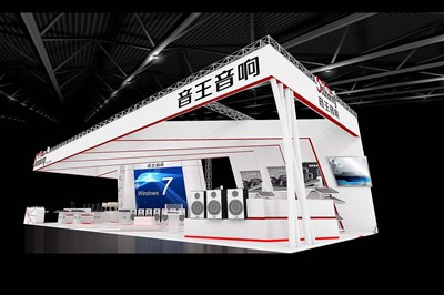 133平米展臺設計制作：三面開口/現(xiàn)代/桁架結(jié)構(gòu)/白色，為家電展展商而作（免費使用）