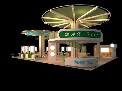 180平米展臺設(shè)計制作：四面開口/前衛(wèi)/雙層結(jié)構(gòu)/綠色，為電子展展商而作（免費使用）