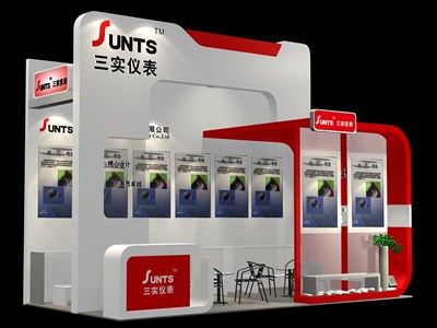 18平米展臺設(shè)計制作：三面開口/現(xiàn)代/木質(zhì)結(jié)構(gòu)/紅色，為汽配展展商而作（免費使用）