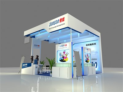 36平米展臺設(shè)計制作：三面開口/現(xiàn)代/木質(zhì)結(jié)構(gòu)/白色，為電子展展商而作（免費使用）