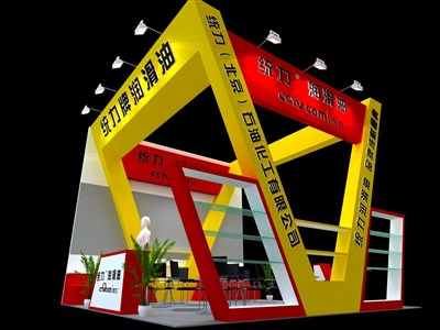 36平米展臺(tái)設(shè)計(jì)制作：三面開(kāi)口/現(xiàn)代/木質(zhì)結(jié)構(gòu)/黃色，為汽配展展商而作（免費(fèi)使用）