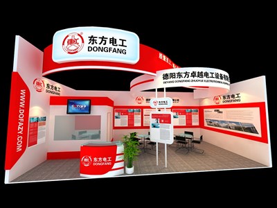 36平米展臺設(shè)計(jì)制作：一面開口/現(xiàn)代/木質(zhì)結(jié)構(gòu)/紅色，為電子展展商而作（免費(fèi)使用）