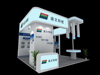 36平米展臺(tái)設(shè)計(jì)制作：三面開(kāi)口/前衛(wèi)/木質(zhì)結(jié)構(gòu)/藍(lán)色，為電子展展商而作（免費(fèi)使用）