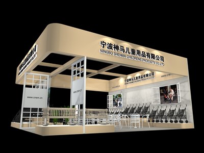 81平米展臺設計制作：三面開口/現(xiàn)代/木質結構/米色，為嬰幼展展商而作（免費使用）
