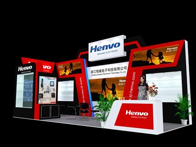 24平米展臺設計制作：二面開口/前衛(wèi)/木質結構/紅色，為電子展展商而作（免費使用）