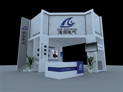 36平米展臺設(shè)計(jì)制作：三面開口/現(xiàn)代/木質(zhì)結(jié)構(gòu)/藍(lán)色，為電子展展商而作（免費(fèi)使用）