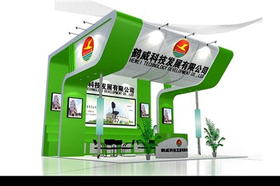 36平米展臺設計制作：三面開口/前衛(wèi)/木質結構/綠色，為電子展展商而作（免費使用）