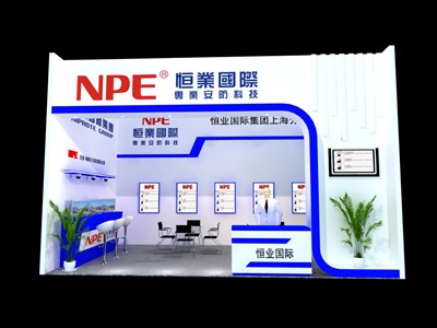 28平米展臺設(shè)計制作：一面開口/現(xiàn)代/木質(zhì)結(jié)構(gòu)/藍色，為電子展展商而作（免費使用）