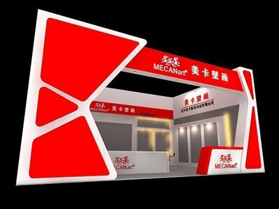 54平米展臺設(shè)計(jì)制作：一面開口/現(xiàn)代/木質(zhì)結(jié)構(gòu)/紅色，為綜合展展商而作（免費(fèi)使用）