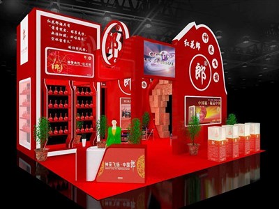 72平米展臺(tái)設(shè)計(jì)制作：三面開(kāi)口/現(xiàn)代/型材結(jié)構(gòu)/紅色，為糖酒展展商而作（免費(fèi)使用）