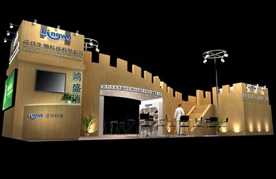 78平米展臺(tái)設(shè)計(jì)制作：二面開(kāi)口/現(xiàn)代/木質(zhì)結(jié)構(gòu)/米色，為化工展展商而作（免費(fèi)使用）