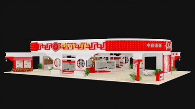 372平米展臺(tái)設(shè)計(jì)制作：四面開口/現(xiàn)代/桁架結(jié)構(gòu)/紅色，為糖酒展展商而作（免費(fèi)使用）