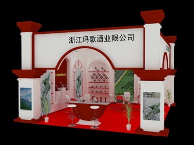 42平米展臺(tái)設(shè)計(jì)制作：二面開(kāi)口/中式/木質(zhì)結(jié)構(gòu)/彩色，為糖酒展展商而作（免費(fèi)使用）