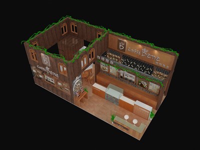 72平米展臺(tái)設(shè)計(jì)制作：四面開(kāi)口/歐式/木質(zhì)結(jié)構(gòu)/咖啡色，為糖酒展展商而作（免費(fèi)使用）