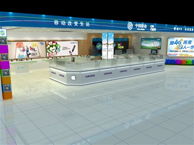 102.4平米展廳設(shè)計(jì)制作：現(xiàn)代/藍(lán)色，產(chǎn)品類展廳-中國移動(dòng)展廳（免費(fèi)使用）