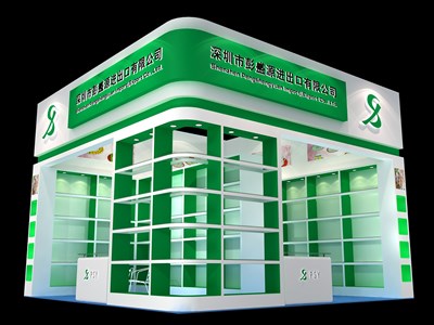 36平米展臺(tái)設(shè)計(jì)制作：二面開口/現(xiàn)代/木質(zhì)結(jié)構(gòu)/綠色，為綜合展展商而作（免費(fèi)使用）