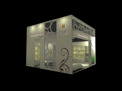 36平米展臺設計制作：二面開口/現(xiàn)代/木質(zhì)結構/米色，為綜合展展商而作（免費使用）
