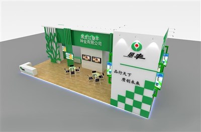 90平米展臺(tái)設(shè)計(jì)制作：二面開口/現(xiàn)代/木質(zhì)結(jié)構(gòu)/綠色，為綜合展展商而作（免費(fèi)使用）