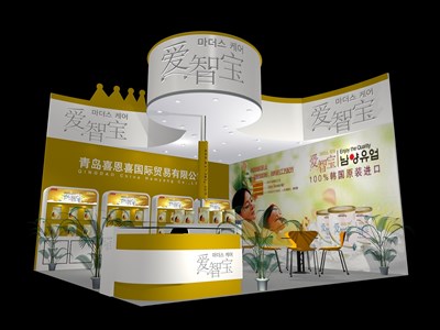 36平米展臺設計制作：二面開口/現(xiàn)代/木質結構/黃色，為綜合展展商而作（免費使用）