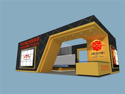 80平米展臺(tái)設(shè)計(jì)制作：一面開口/前衛(wèi)/木質(zhì)結(jié)構(gòu)/黑色，為房產(chǎn)展展商而作（免費(fèi)使用）